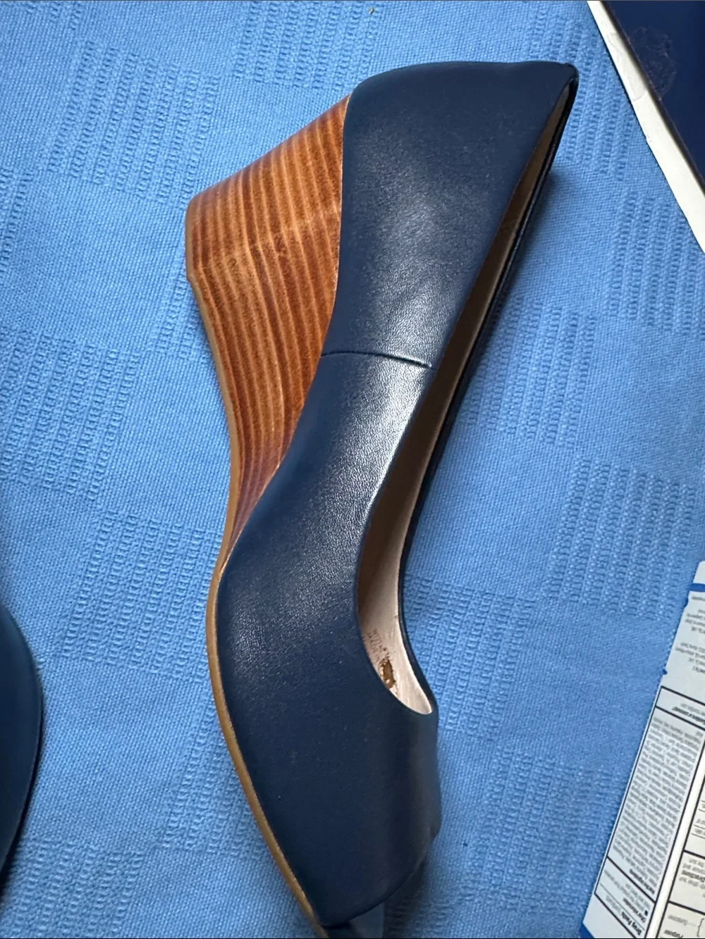 SZ 9B Cole Haan Grand-series Navy Peep-Toe Wedge Pumps gently used